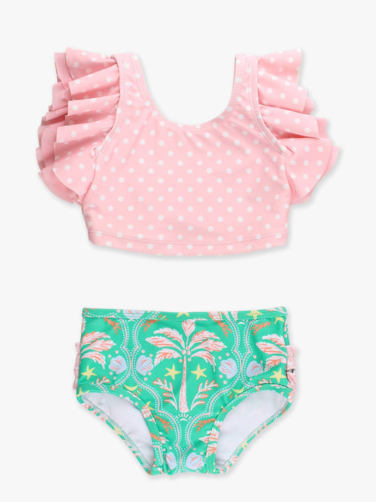 Girls Coconut Cabana Butterfly Tankini 2-Piece Swimsuit with Signature Rear Ruffles