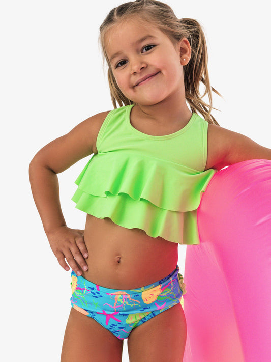Girls Neon Jelly Time Flounce Bikini 2-Piece Swimsuit with Signature Rear Ruffles
