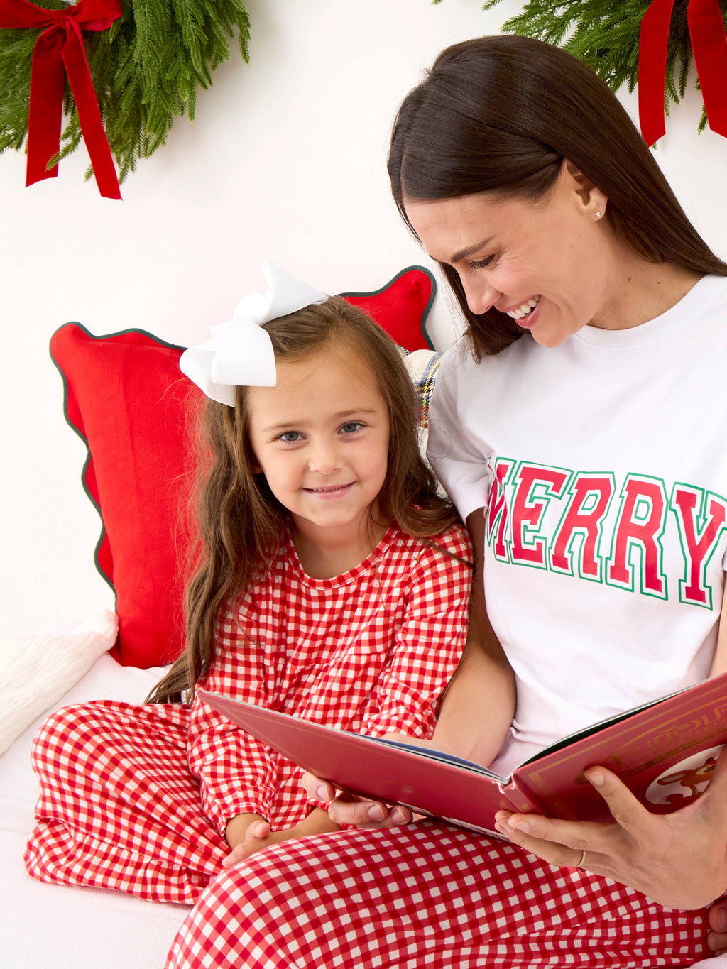 SoftSnooze™ Girls Red & White Gingham Long Sleeve Ruffle Pajama Night Gown