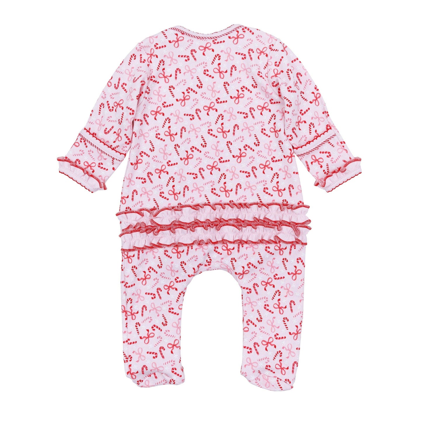 Candy Cane Lane Print Ruffle Zip Footie