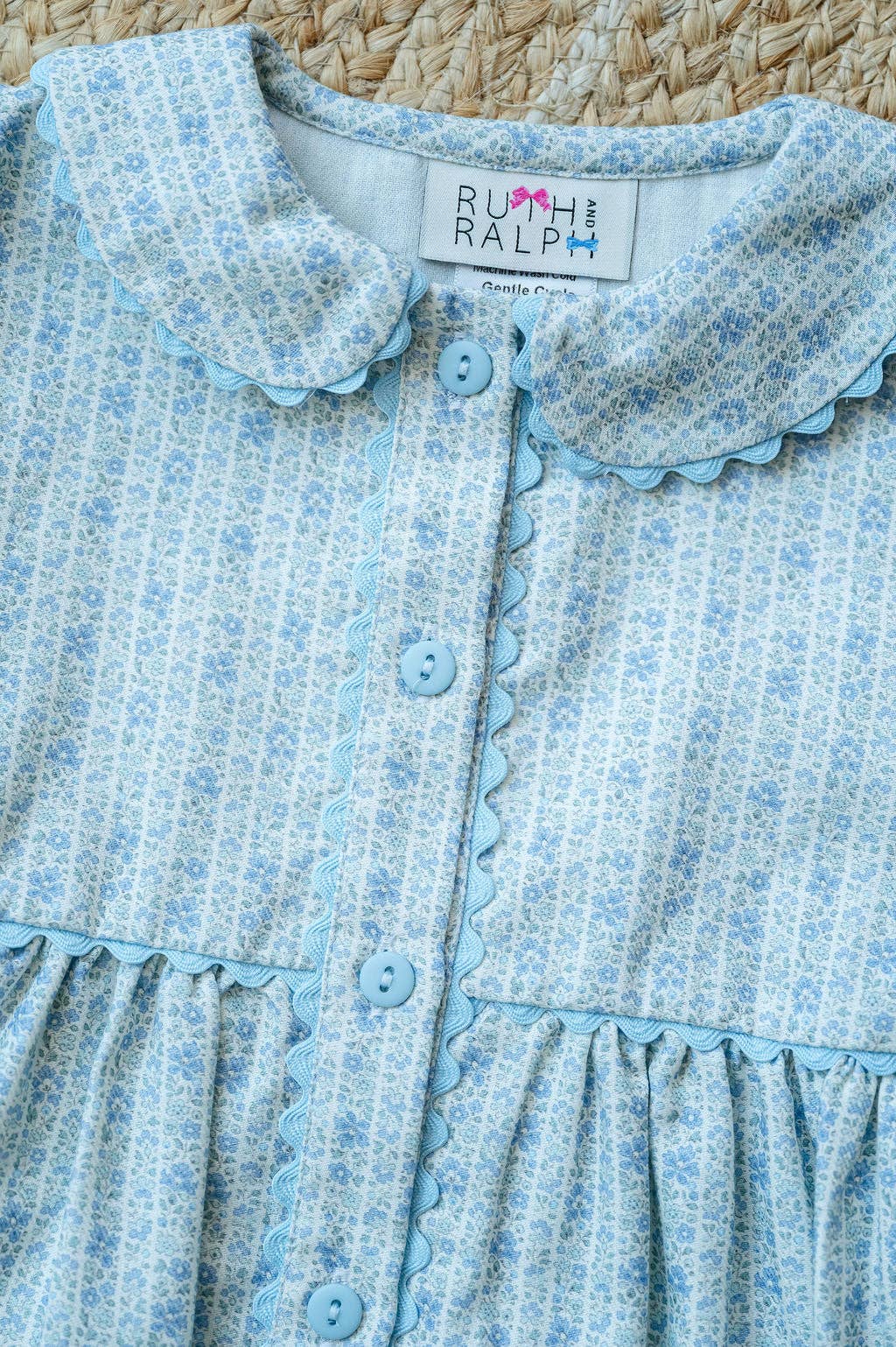 Blue Floral Front Button Bubble