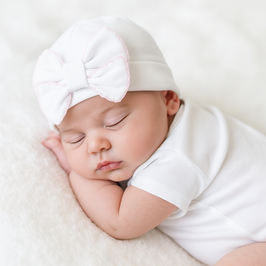 Essentials Solid Bow Hat - White Pink