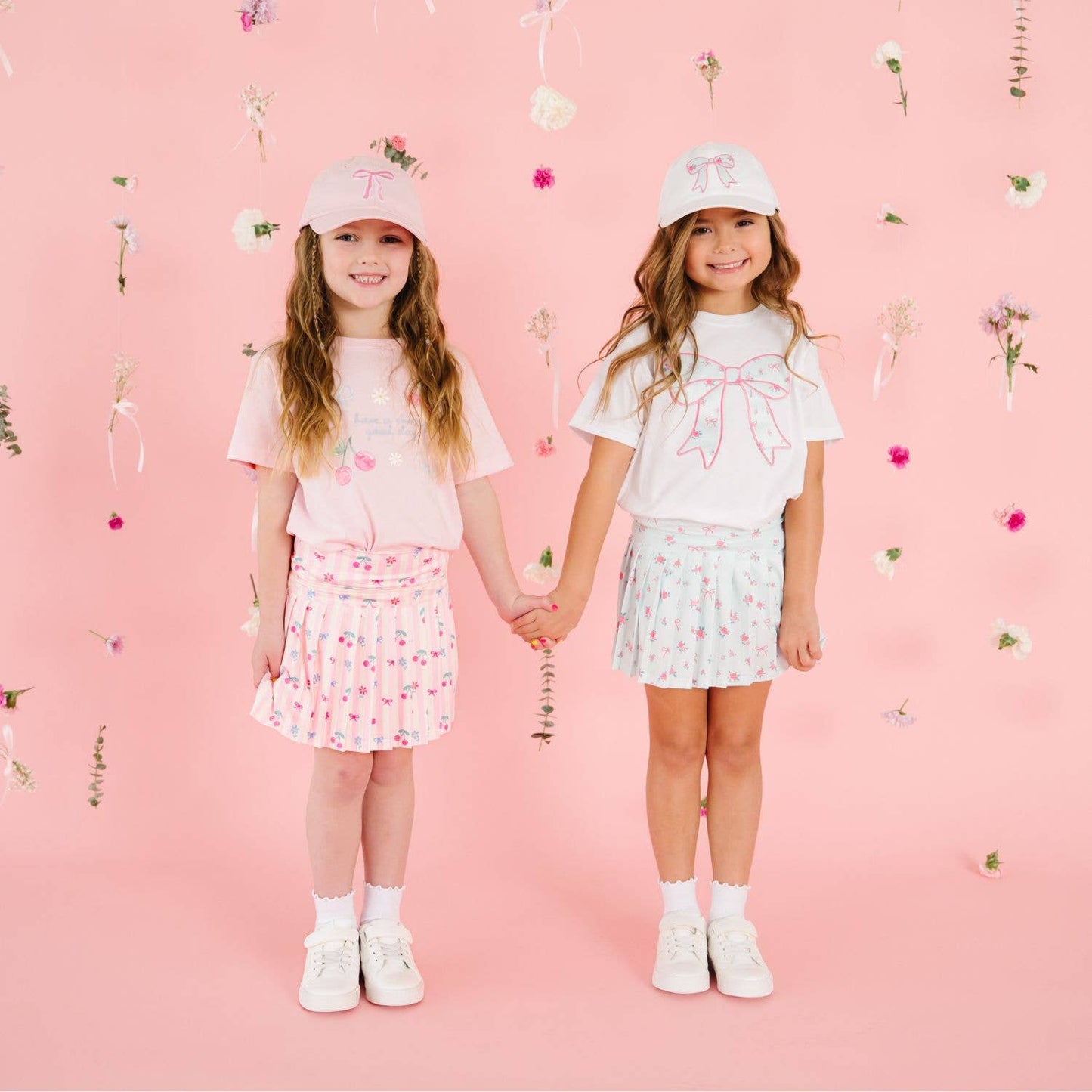 Sky Blue Floral Bow Patch Short Sleeve T-Shirt - Kids Spring
