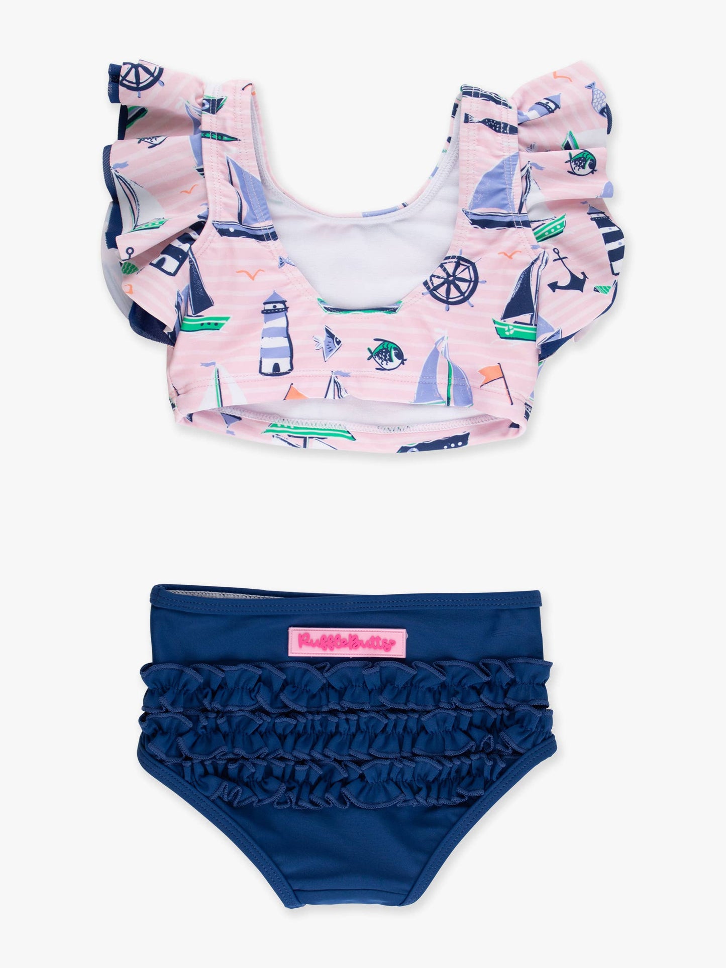 Girls Pink Sweet Sails Butterfly Tankini 2-Piece Swimsuit with Signature Rear Ruffles