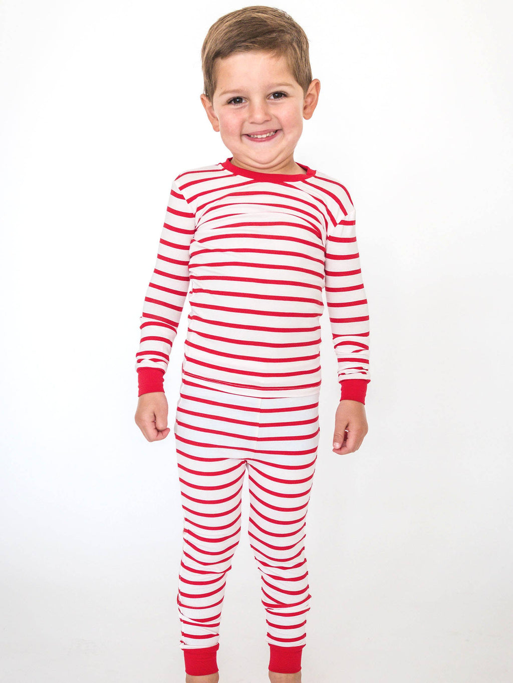 SoftSnooze™ Kids Cotton Modal Red & White Stripe Long Sleeve Pajama Set