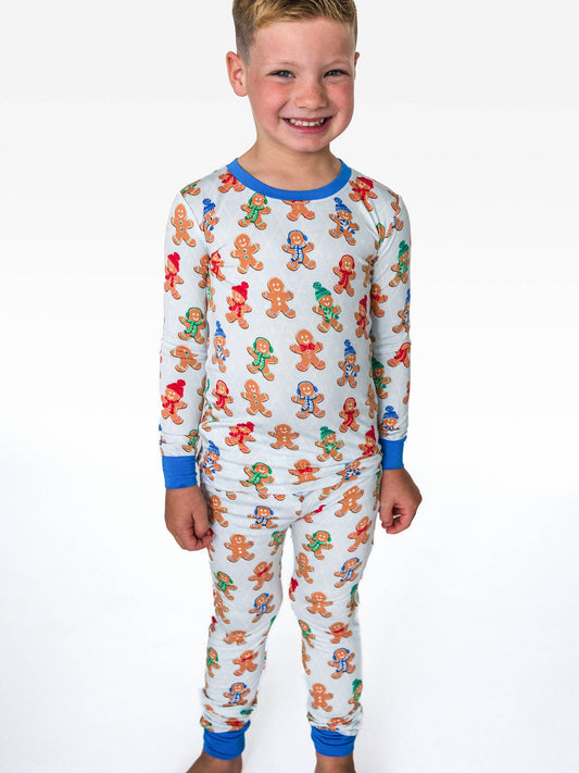 SoftSnooze™ Kids Bamboo Viscose Blue Gingerbread Buddies Long Sleeve Pajama Set