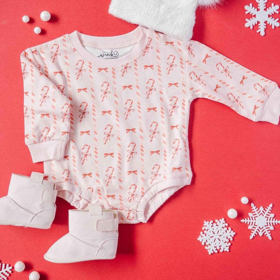 Candy Cane Lane Christmas Long Sleeve Romper - Baby Clothing