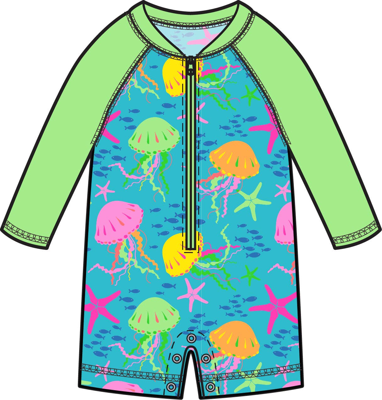 Baby Boys Neon Jelly Time Long Sleeve One Piece Rash Guard Swimsuit