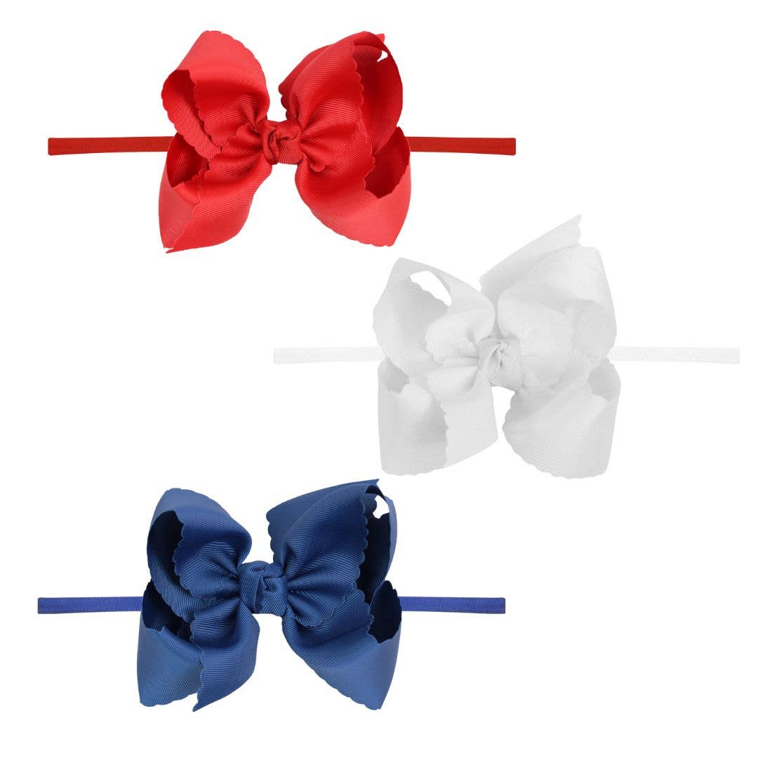 1/4" Nylon Pantyhose Headband w/ Scalloped Edge Bow