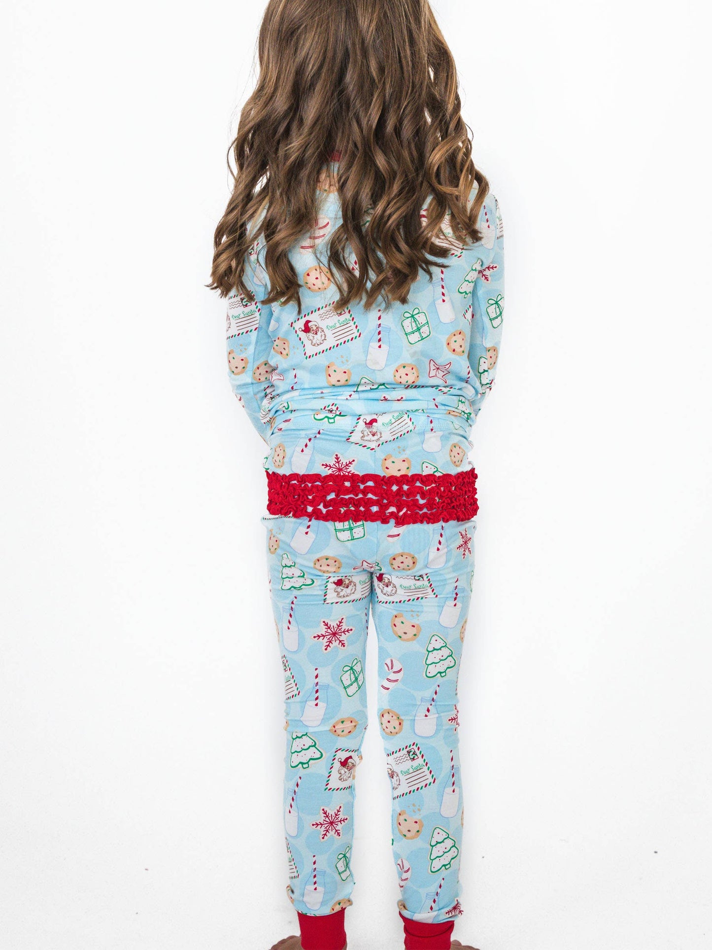 SoftSnooze™ Toddler Girls Bamboo Viscose Santa Sweets Ruffle Long Sleeve Pajama Set with Signature Rear Ruffles