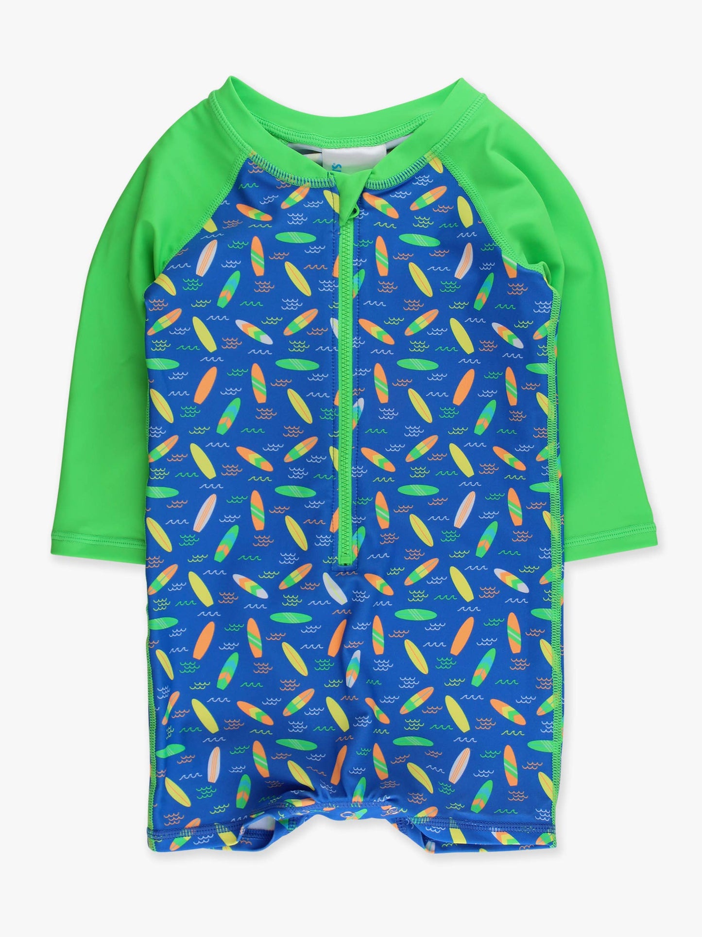 Baby Boys Neon Surfs Up Surfboard Long Sleeve One Piece Rash Guard Swimsuit