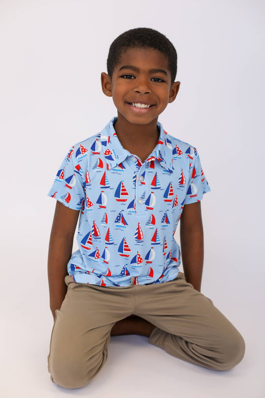 Short Sleeve Polo Shirt -Sail Away