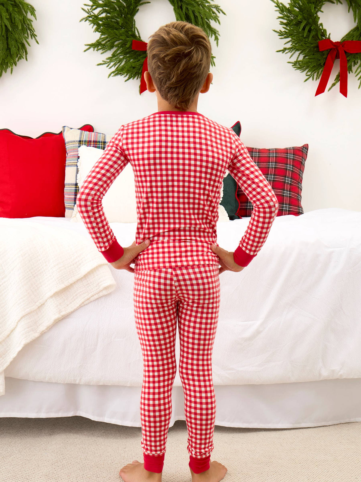SoftSnooze™ Kids Cotton Modal Red & White Gingham Long Sleeve Pajama Set