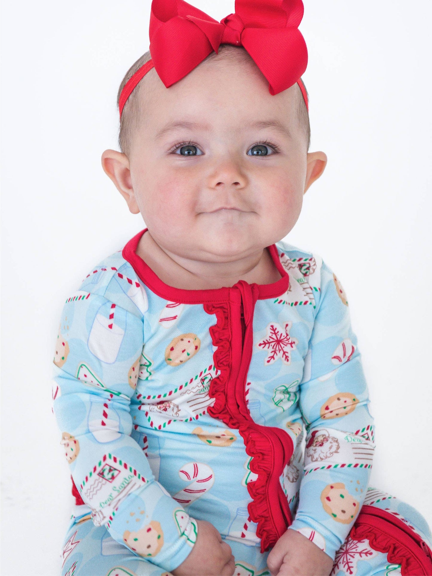 SoftSnooze™ Baby Girls Bamboo Viscose Santa Sweets Footed Ruffle One Piece Pajama