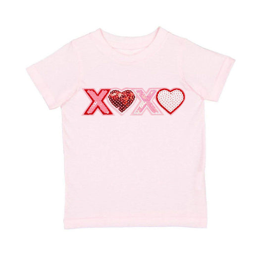 XOXO Sequin Patch Valentine's Day Short Sleeve T-Shirt -Kids