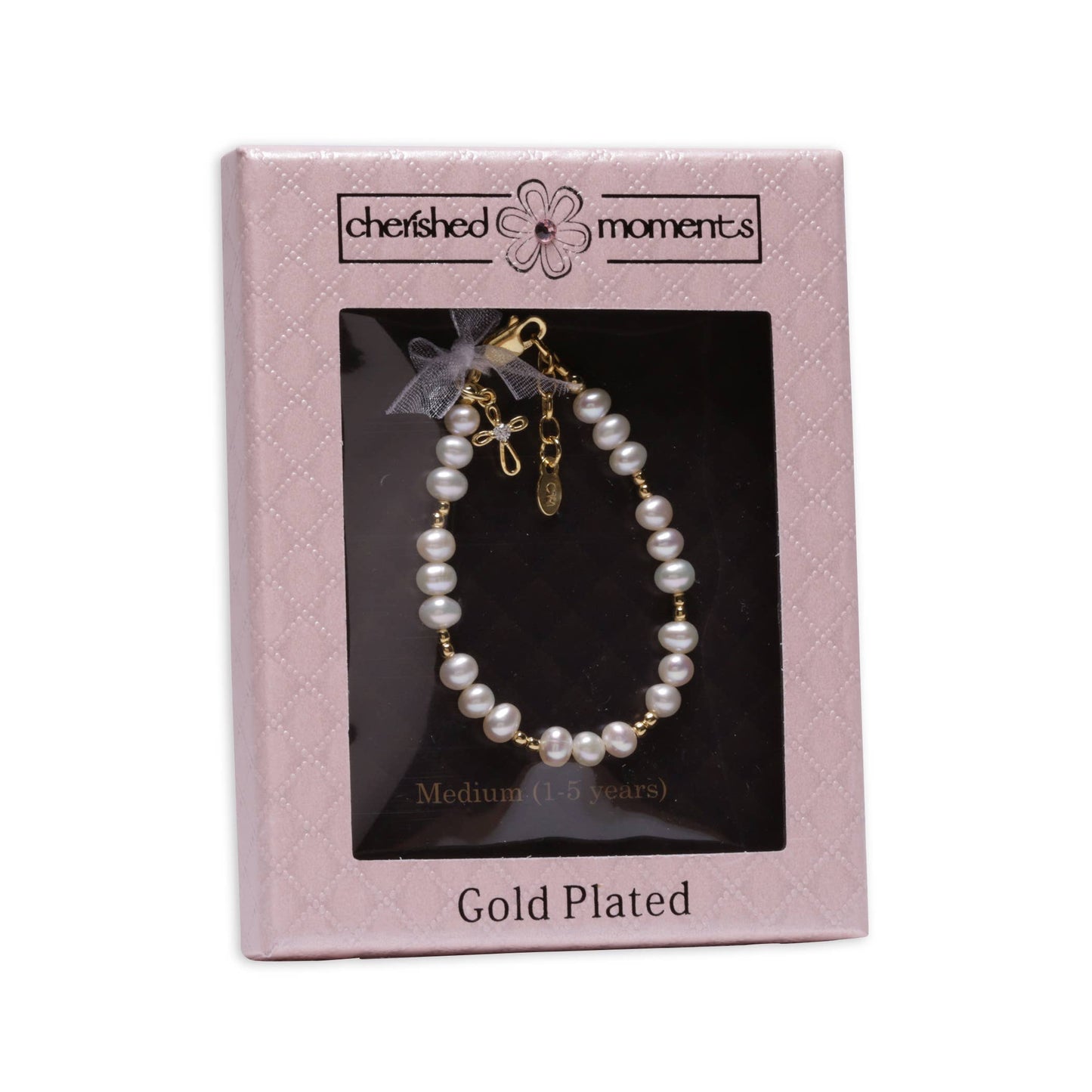 14K Pink Pearl Cross Bracelet Baptism