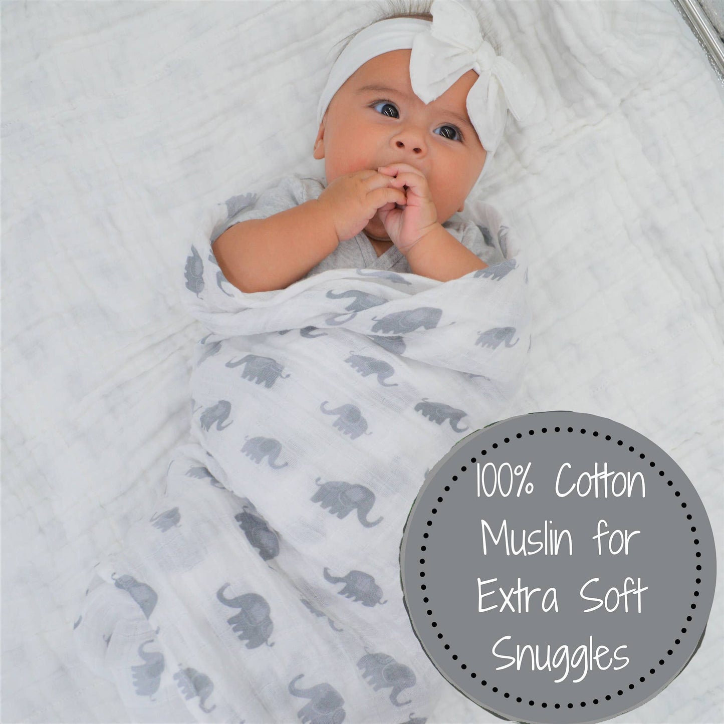Baby Muslin Swaddle Blanket 47x47 Elephantastic