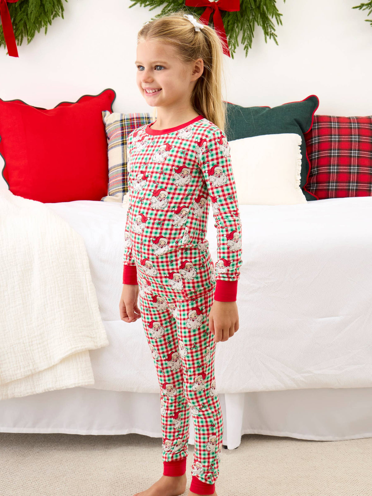 SoftSnooze™ Kids Bamboo Viscose Red & Green Dear Santa Christmas Long Sleeve Pajama Set