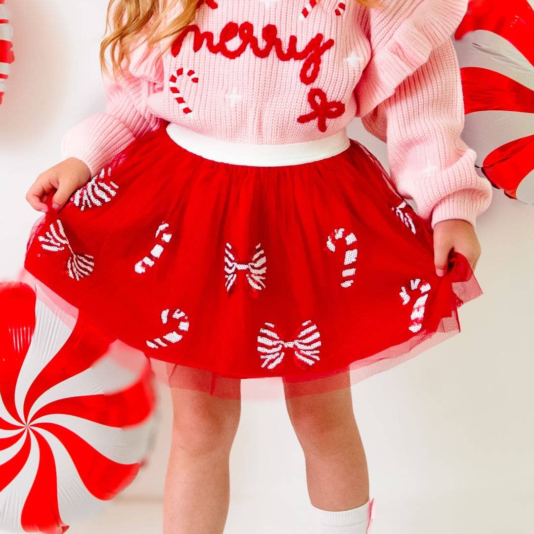 Candy Cane Coquette Sequin Christmas Tutu - Kids Clothing