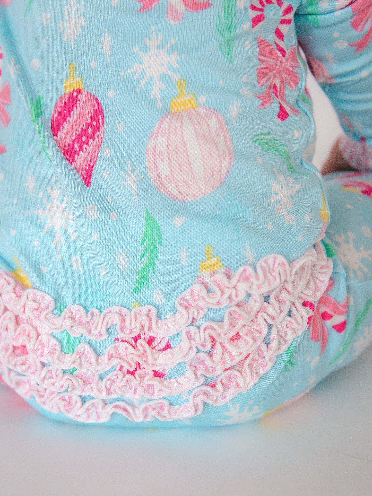 SoftSnooze™ Baby Girls Bamboo Viscose Ornament Dreams Convertible Ruffle One Piece Footie Pajama