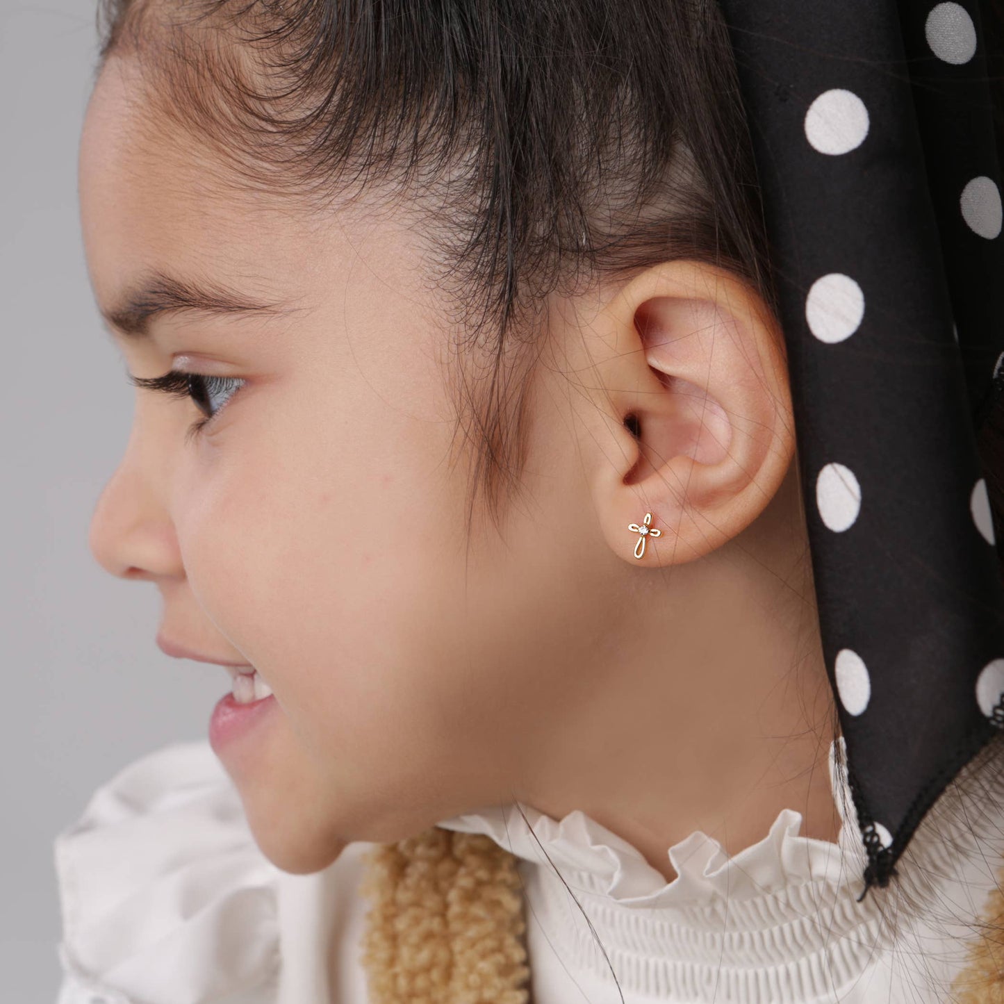 14K Gold-Plated Cross Earrings for Baptism or Communion Gift