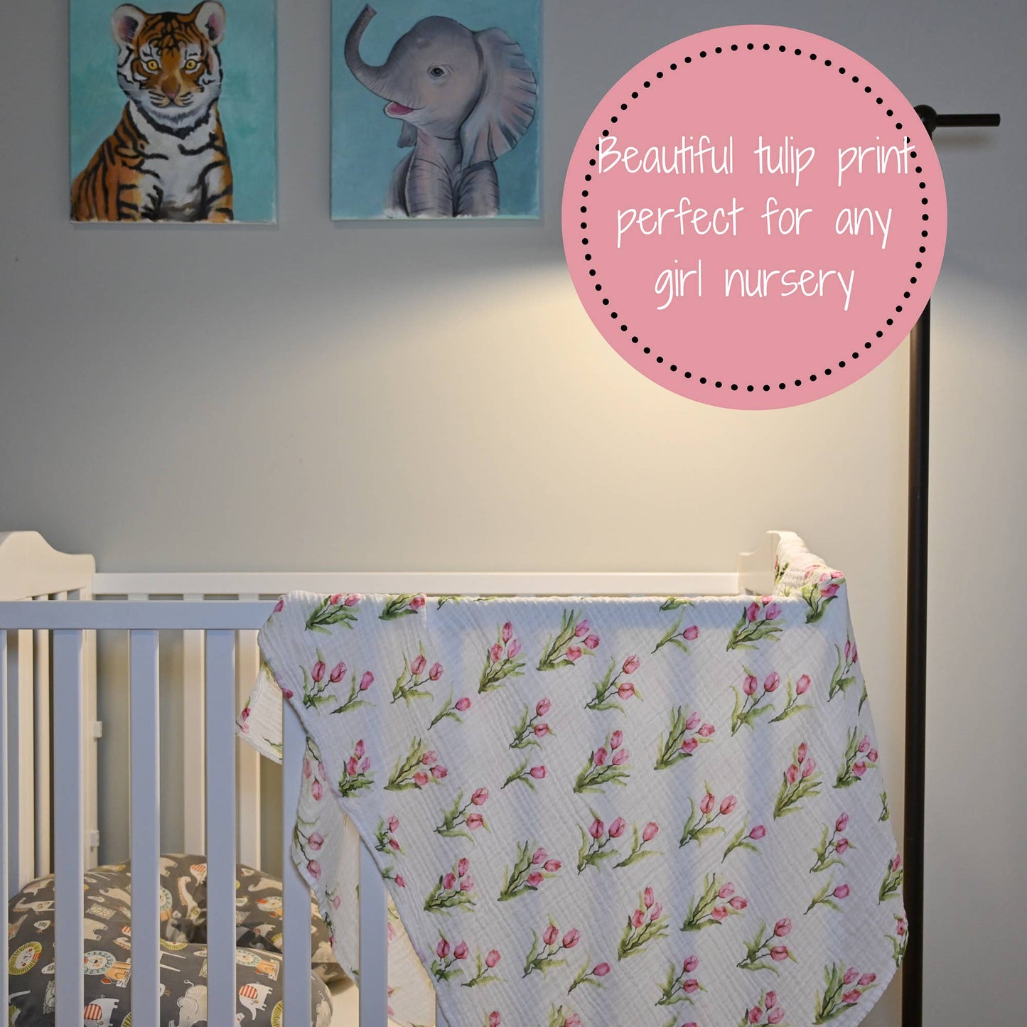 Baby Muslin Swaddle Blanket 47x47 Tulip Garden
