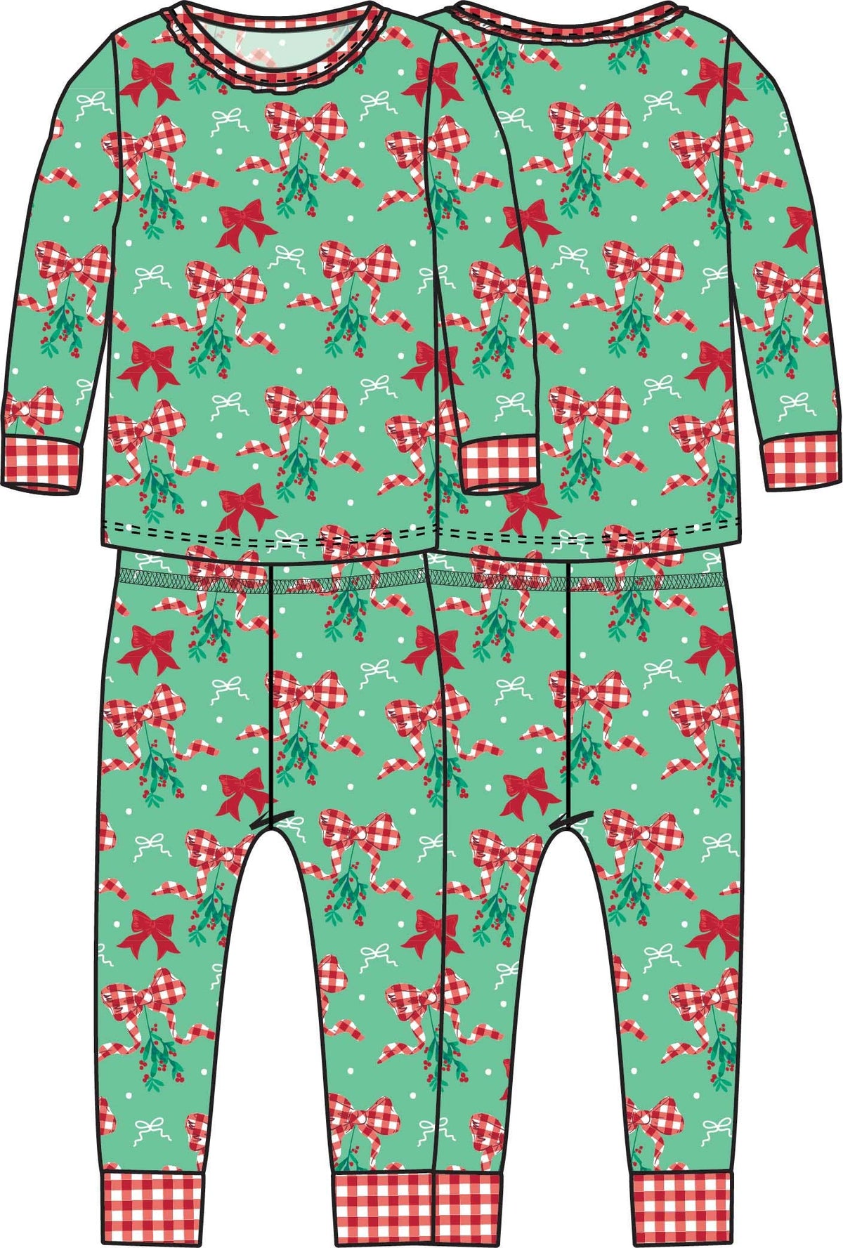 SoftSnooze™ Girls Bamboo Viscose Christmas Mistle-bows Ruffle Long Sleeve Pajama Set