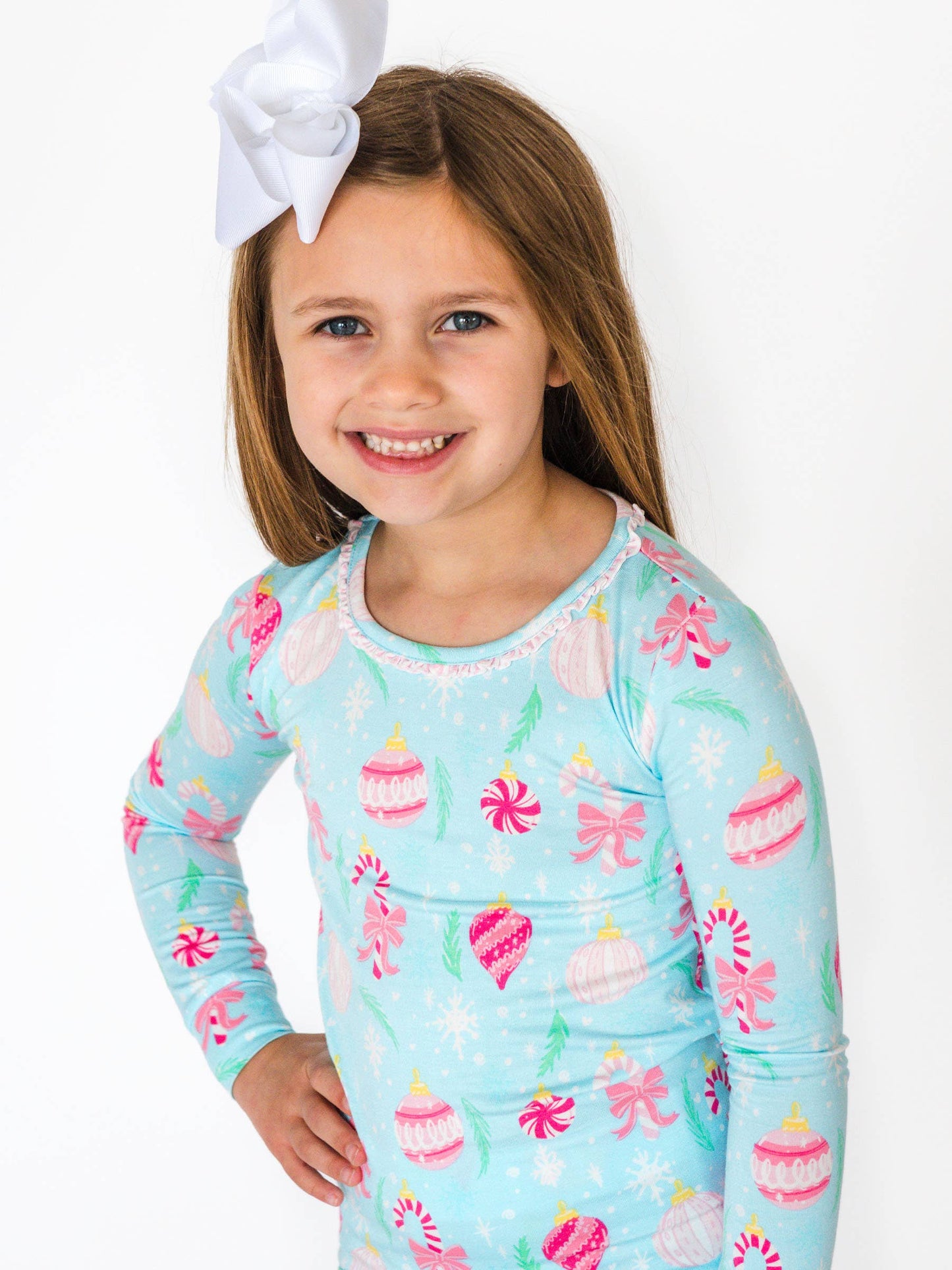 SoftSnooze™ Girls Bamboo Viscose Ornament Dreams Ruffle Long Sleeve Pajama Set
