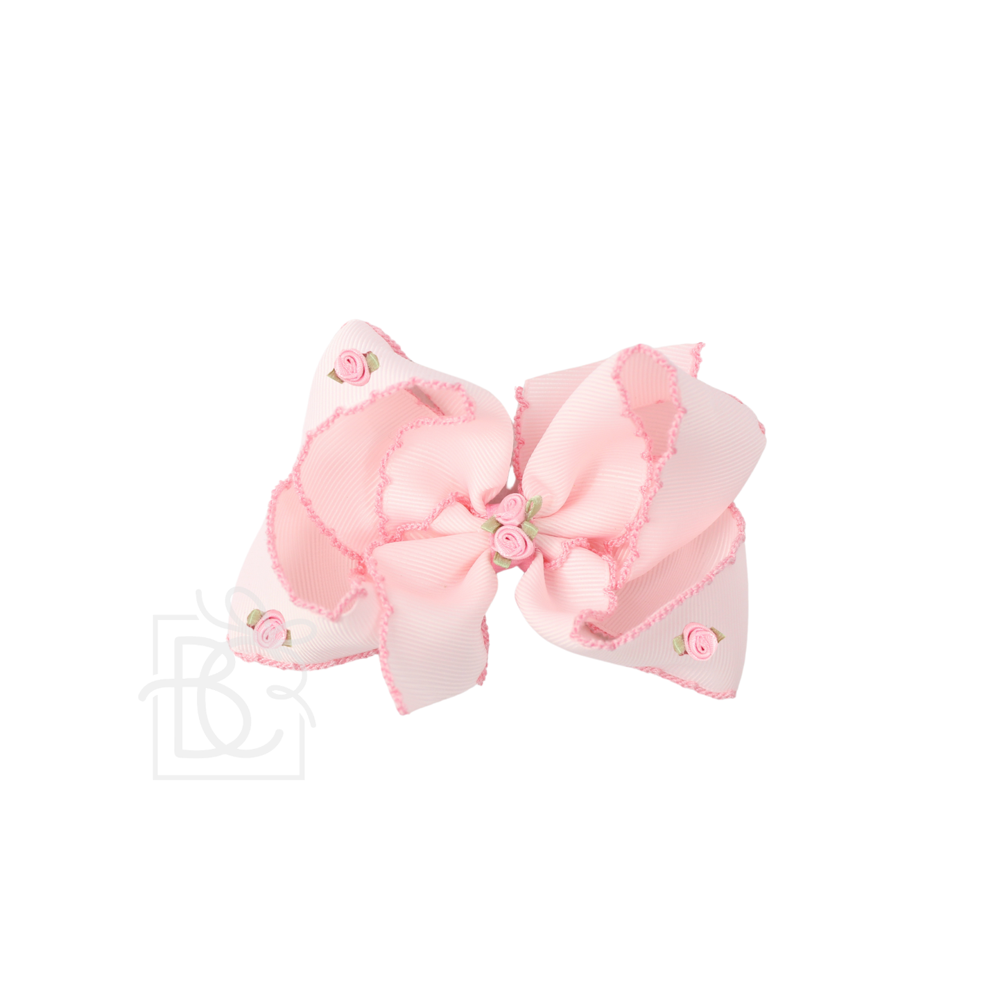 FLOWER EMBELLISHED CROCHET EDGE BOW ON ALLIGATOR CLIP