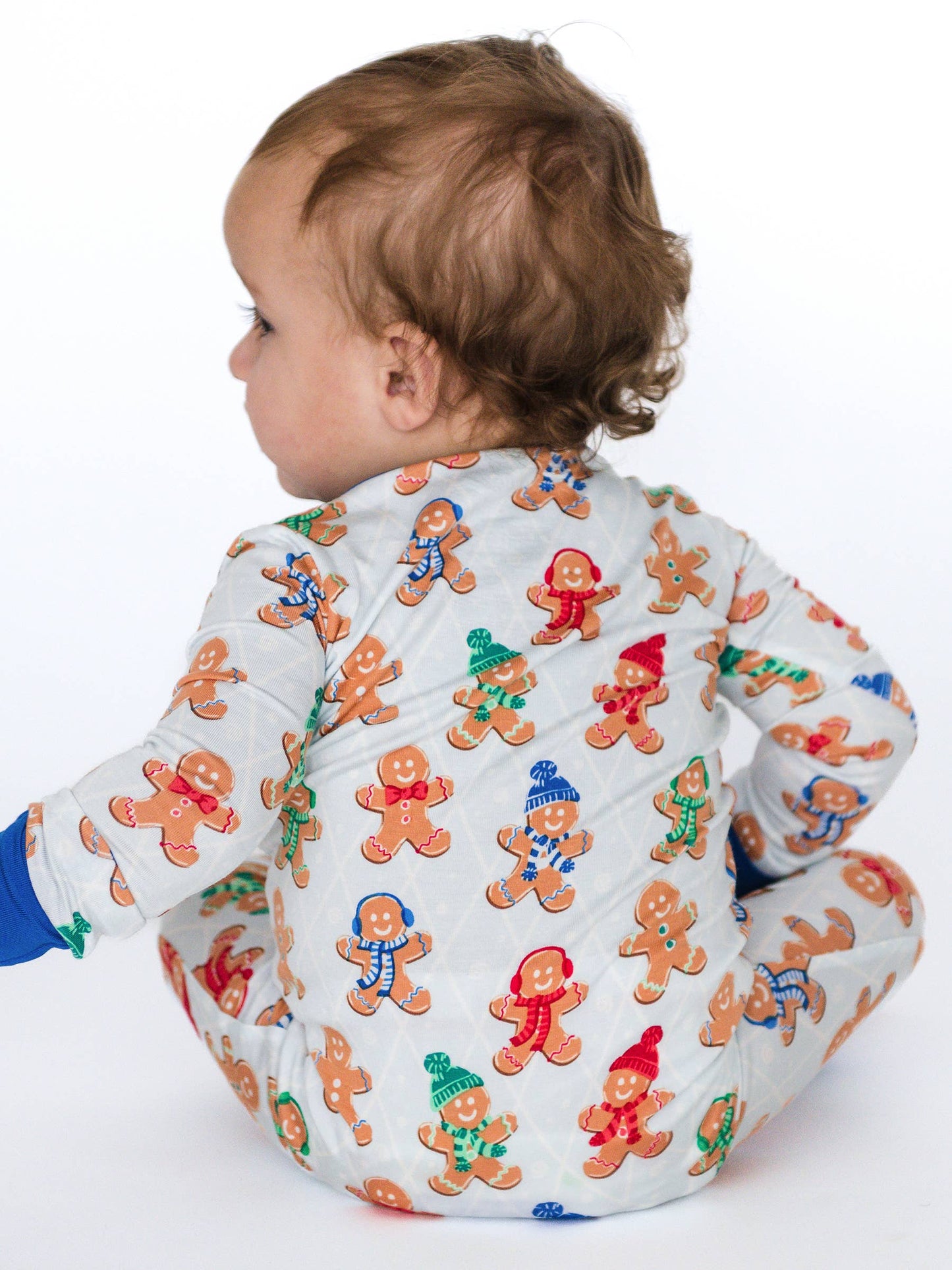 SoftSnooze™ Baby Bamboo Viscose Blue Gingerbread Buddies Convertible One Piece Footie Pajama