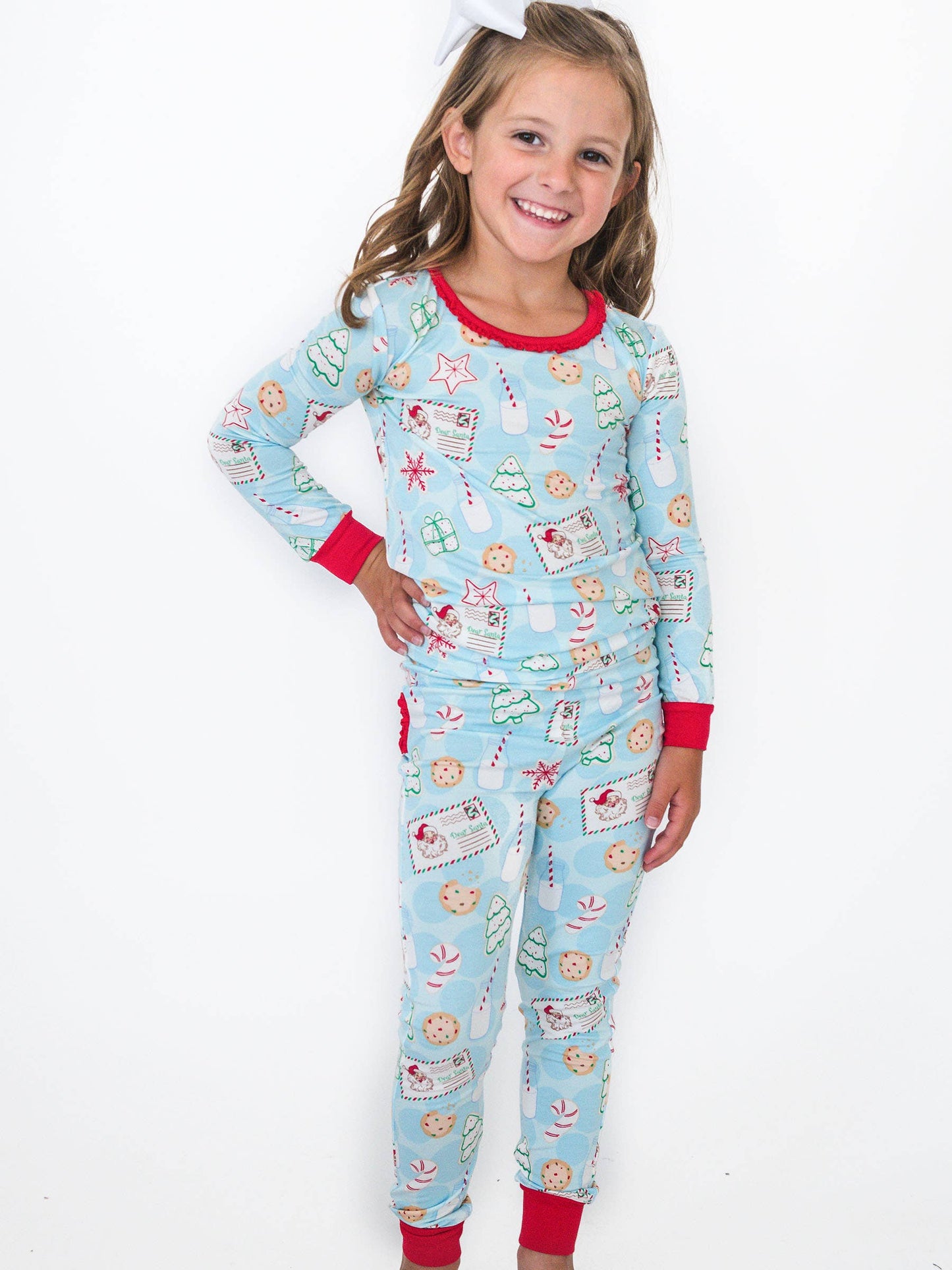 SoftSnooze™ Toddler Girls Bamboo Viscose Santa Sweets Ruffle Long Sleeve Pajama Set with Signature Rear Ruffles
