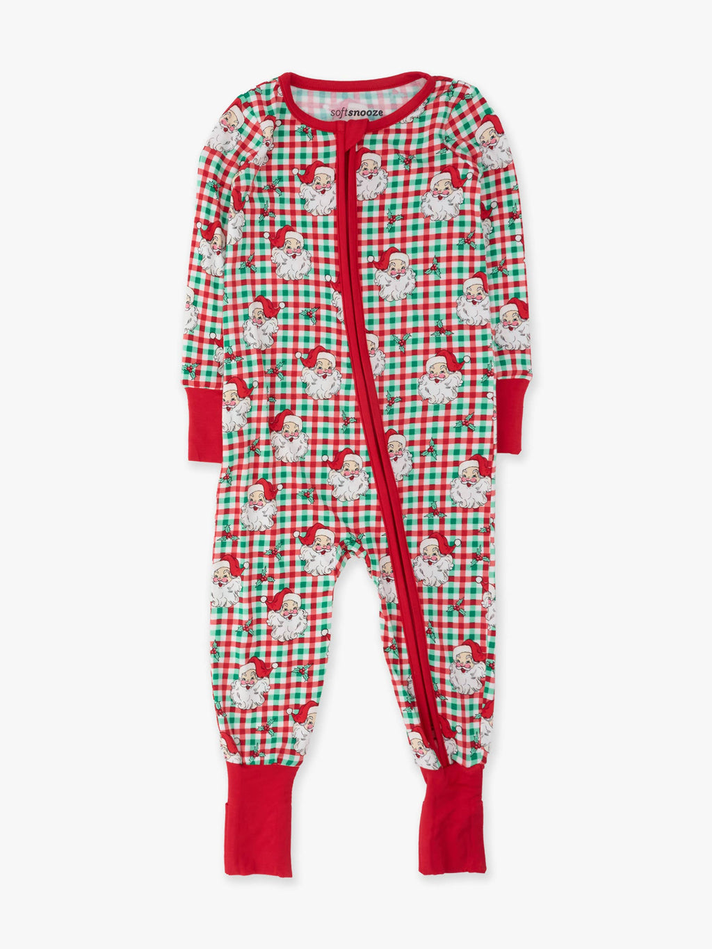 SoftSnooze™ Baby Bamboo Viscose Red & Green Dear Santa Christmas Convertible One Piece Footie Pajama