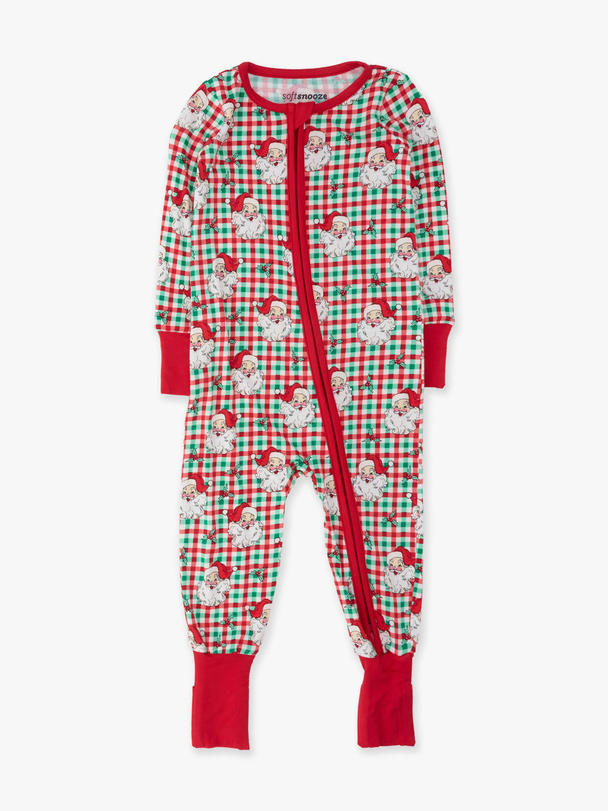 SoftSnooze™ Baby Bamboo Viscose Red & Green Dear Santa Christmas Convertible One Piece Footie Pajama