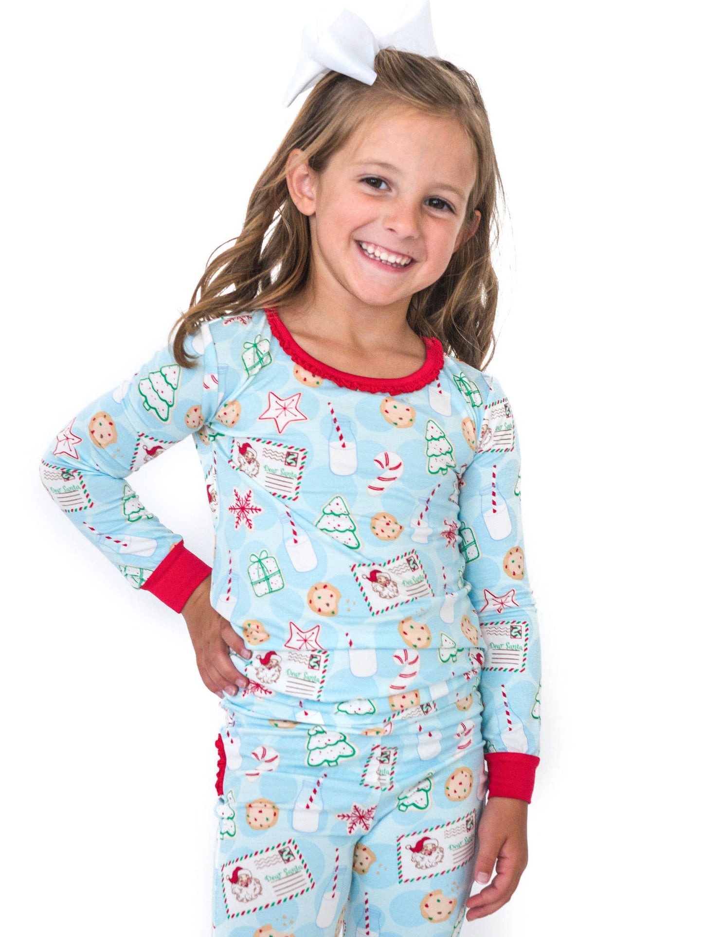 SoftSnooze™ Toddler Girls Bamboo Viscose Santa Sweets Ruffle Long Sleeve Pajama Set with Signature Rear Ruffles