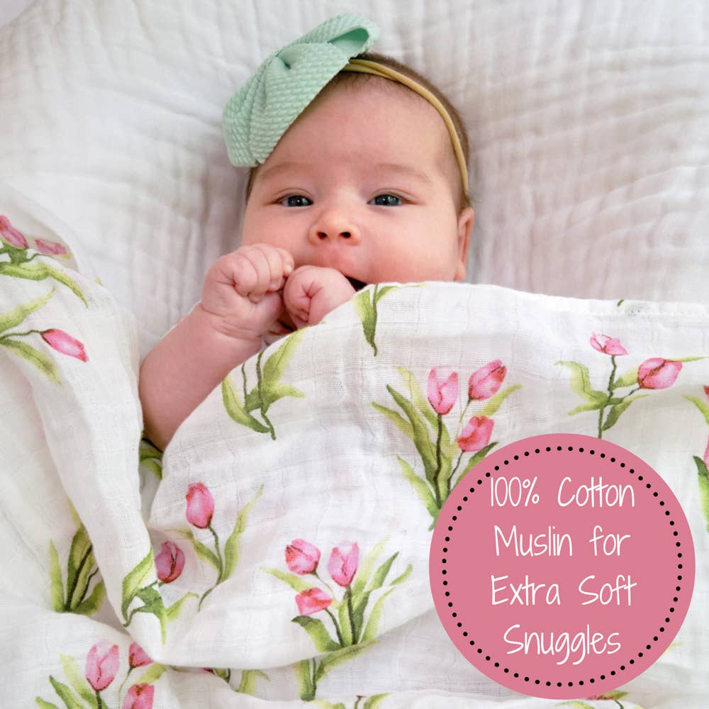 Baby Muslin Swaddle Blanket 47x47 Tulip Garden