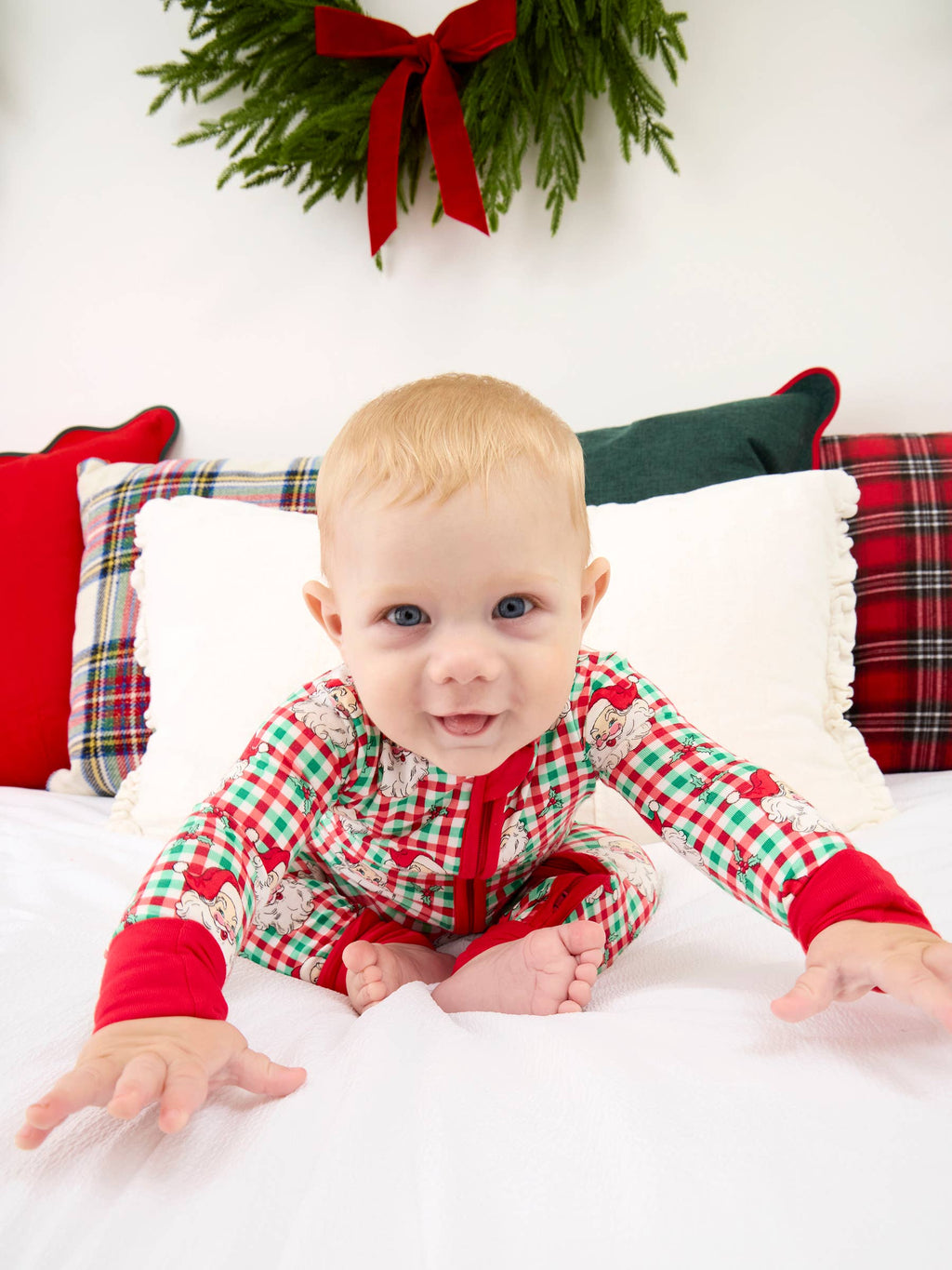 SoftSnooze™ Baby Bamboo Viscose Red & Green Dear Santa Christmas Convertible One Piece Footie Pajama