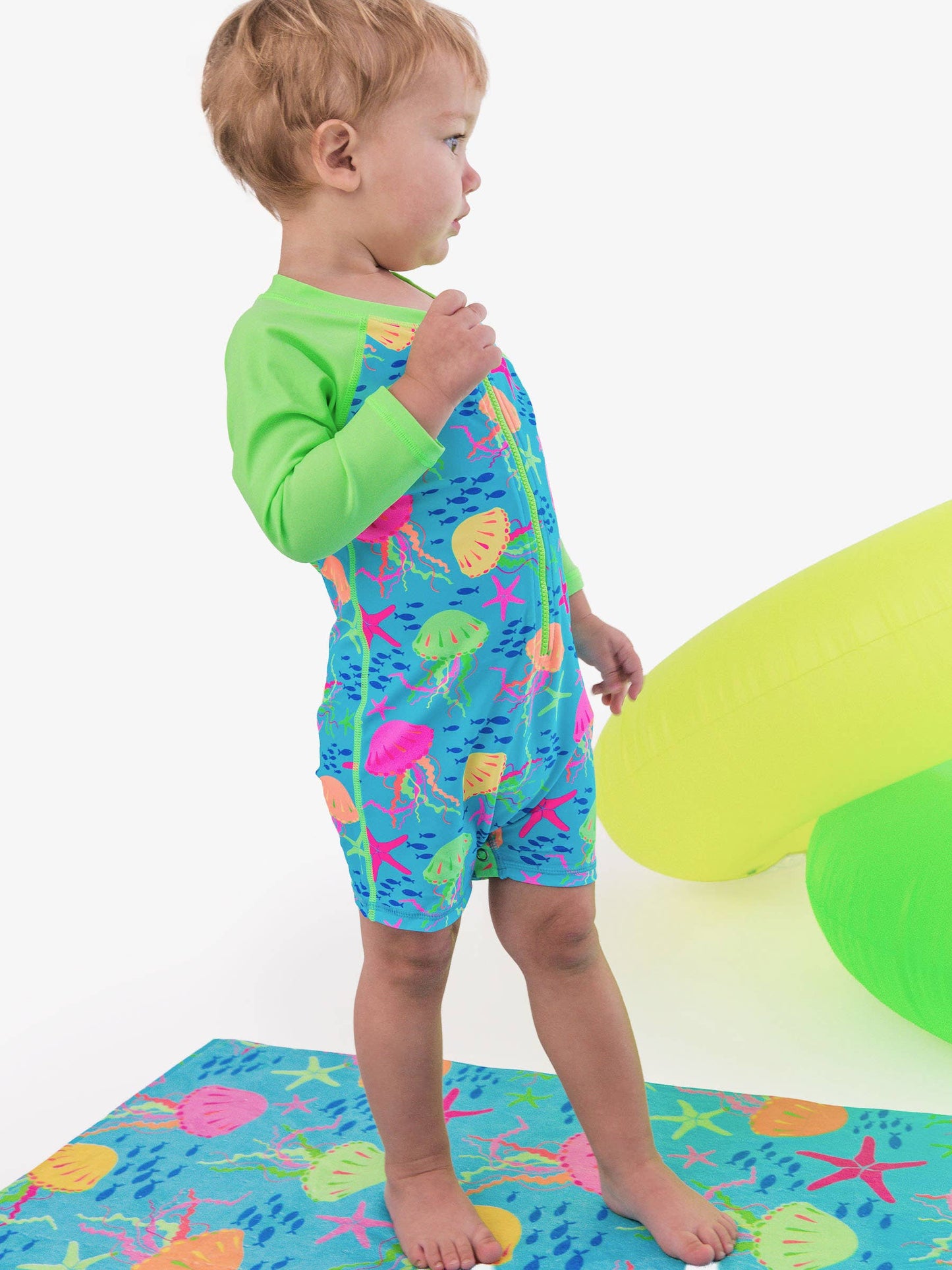 Baby Boys Neon Jelly Time Long Sleeve One Piece Rash Guard Swimsuit