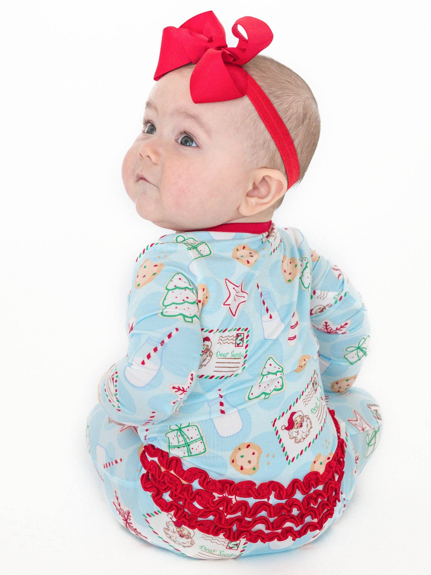 SoftSnooze™ Baby Girls Bamboo Viscose Santa Sweets Footed Ruffle One Piece Pajama