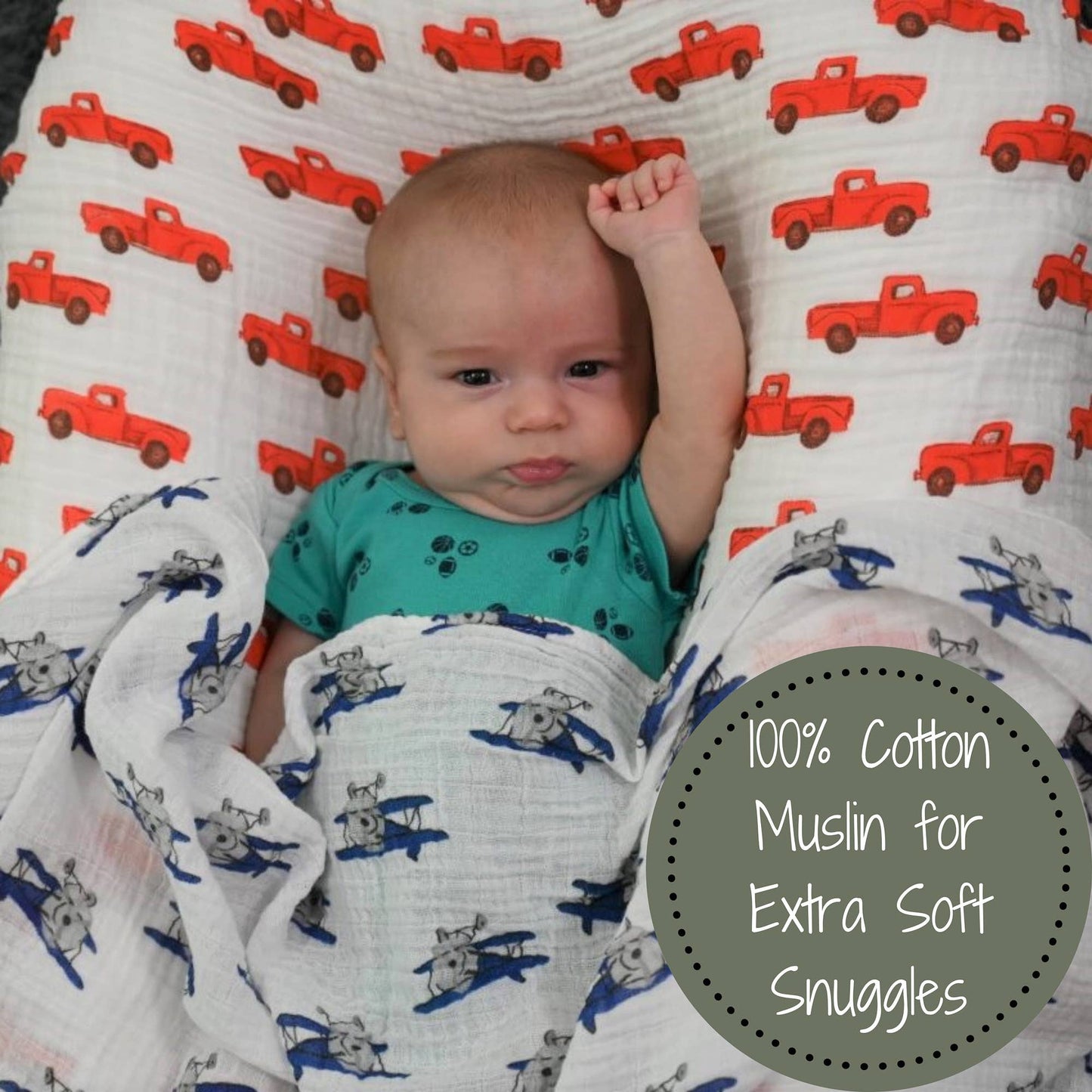 Baby Muslin Swaddle Blanket 47x47 Up, Up, Up and Away