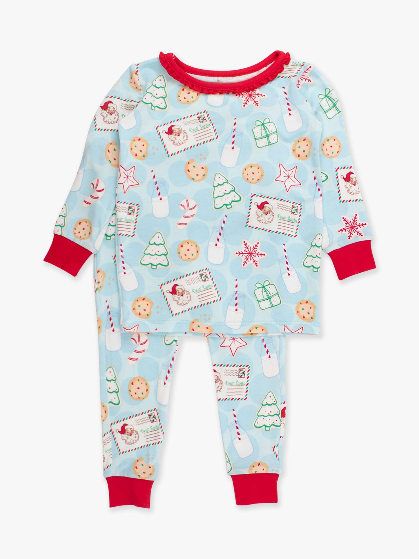 SoftSnooze™ Toddler Girls Bamboo Viscose Santa Sweets Ruffle Long Sleeve Pajama Set with Signature Rear Ruffles