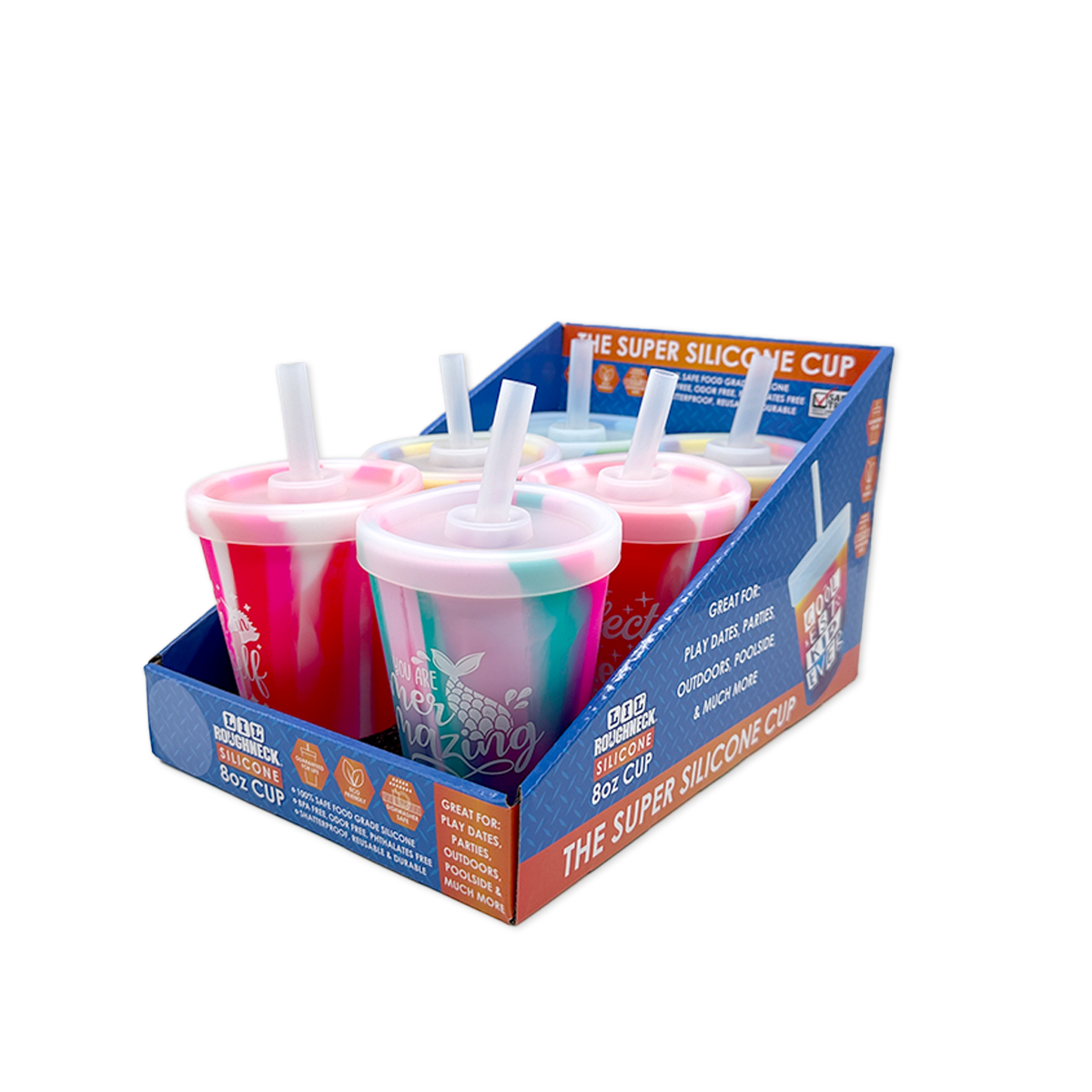 Silicone 8oz Kids Toddler Kiddo Super Cups- 6/Display