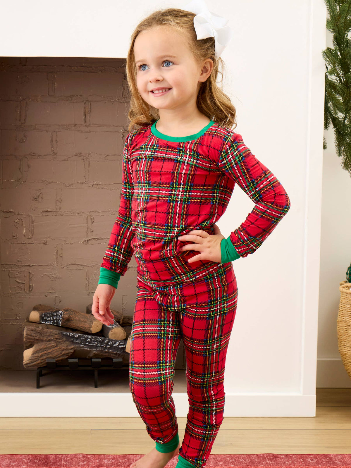 SoftSnooze™ Kids Bamboo Viscose Red Nicholas Plaid Long Sleeve Pajama Set