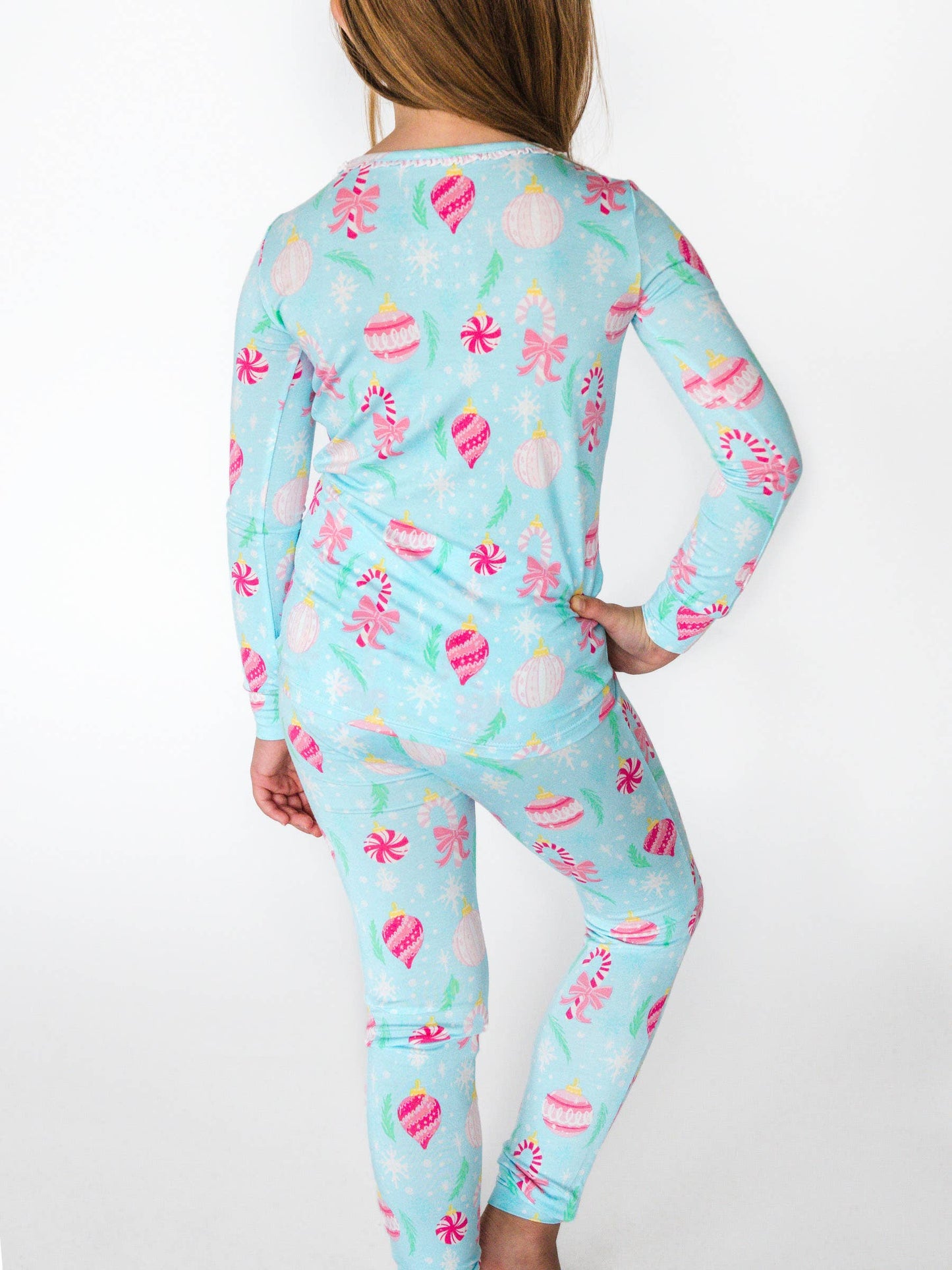 SoftSnooze™ Girls Bamboo Viscose Ornament Dreams Ruffle Long Sleeve Pajama Set