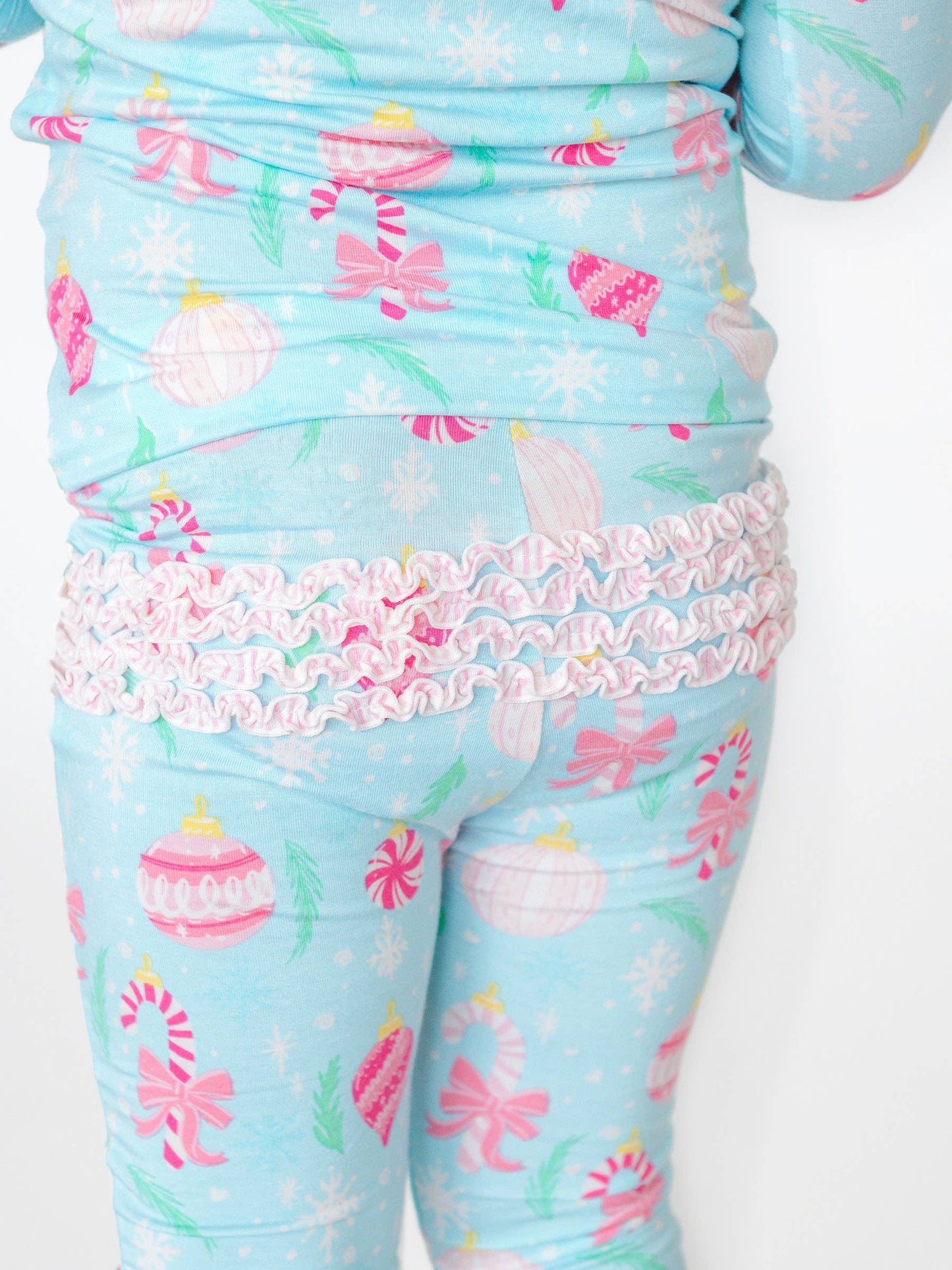 SoftSnooze™ Toddler Girls Bamboo Viscose Ornament Dreams Ruffle Long Sleeve Pajama Set with Signature Rear Ruffles