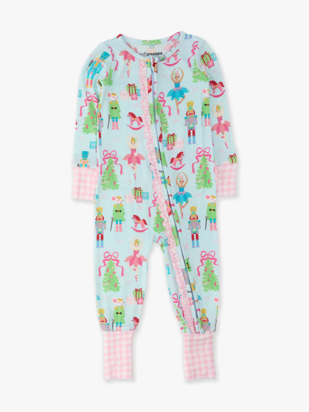 SoftSnooze™ Baby Girls Bamboo Viscose Nutcracker Christmas Wishes Convertible Ruffle One Piece Footie Pajama
