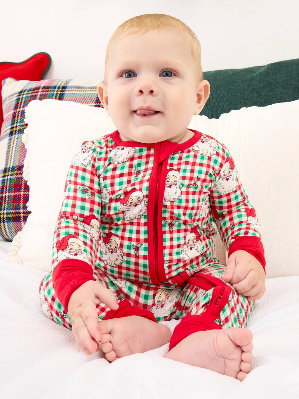 SoftSnooze™ Baby Bamboo Viscose Red & Green Dear Santa Christmas Convertible One Piece Footie Pajama