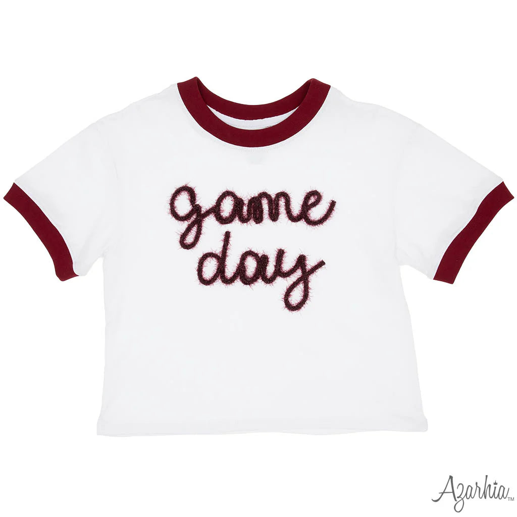 Tinsel Game Day Ringer Boxy T' Maroon